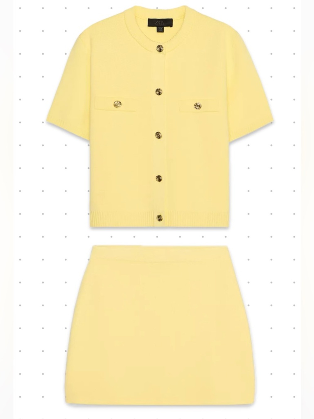Zara Yellow Knit Set Cardigan & Mini Skirt Matching Set Preppy Chic